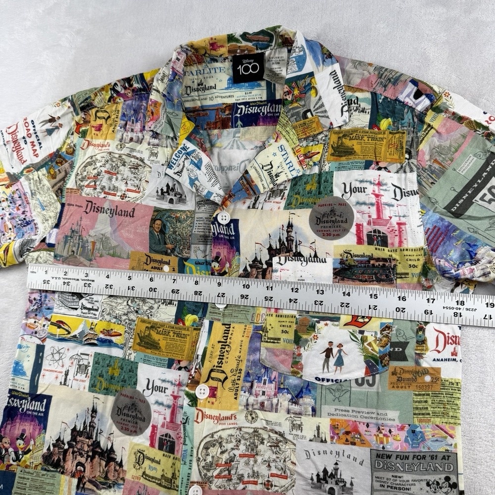 Disney 100 Disneyland Button Down Short Sleeve Viscose Size Small Collage AOP - Picture 8 of 12